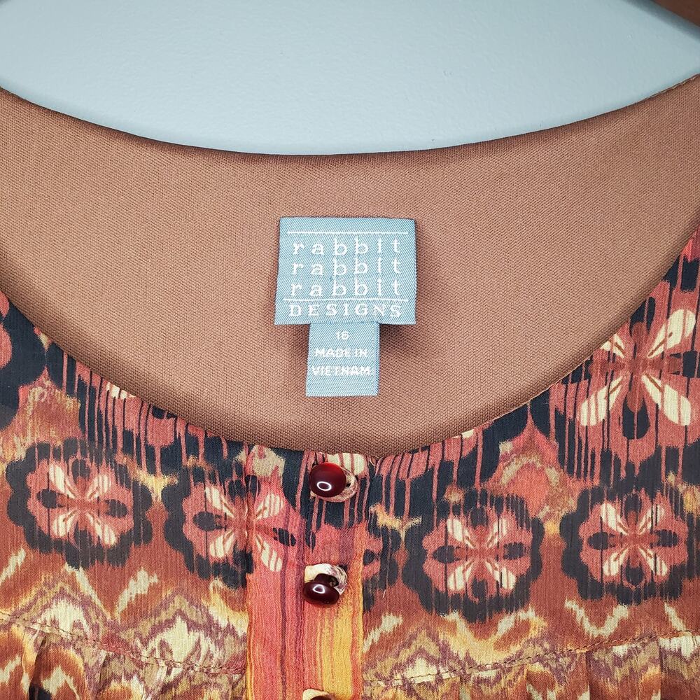 Rabbit Rabbit Rabbit Designs Orange Ikat Floral Pleated‎ Shift Dress 16 - Picture 6 of 8